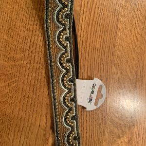 NWT Beaded Rhinestone headband Gold & Blue